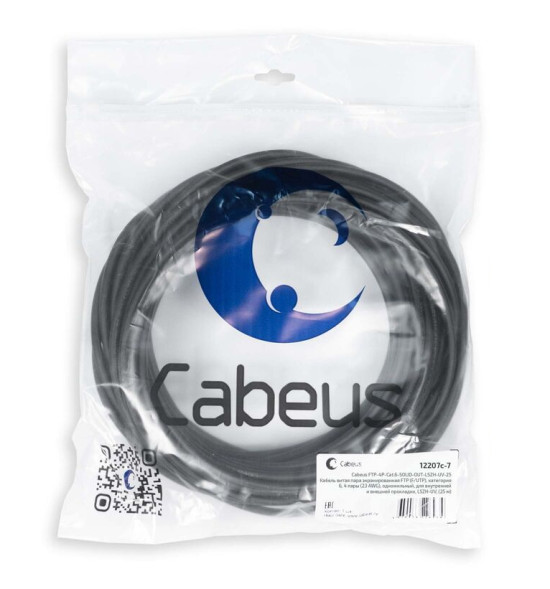 Кабель Cabeus FTP-4P-Cat.6-SOLID-OUT-LSZH-UV-25 (12207c-7) (F/UTP, CAT.6, LSZH, 25 м, черный)