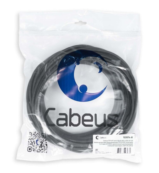 Кабель Cabeus FTP-4P-Cat.6-SOLID-OUT-LSZH-UV-20 (12207c-8) (F/UTP, CAT.6, LSZH, 20 м, черный)