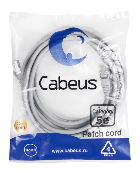 Патч-корд Cabeus PC-UTP-RJ45-Cat.5e-20m (7701c) (U/UTP, CAT.5E, PVC, 20 м, серый)