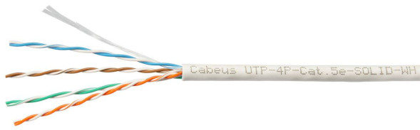 Кабель Cabeus UTP-4P-Cat.5e-SOLID-WH-20 (7471c-8) (U/UTP, CAT.5E, PVC, 20 м, белый)