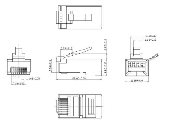 Коннектор Cabeus 8P8C-SH-C6 (RJ45, CAT.6/7, экранированный) (7245c)