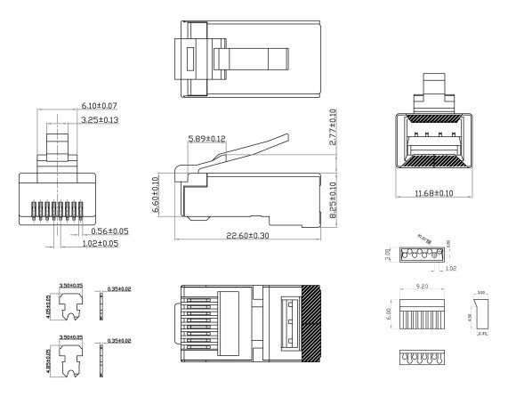 Коннектор Cabeus 8P8C-SH-C6-TWP (RJ45, CAT.6/7, экранированный, со вставкой) (7779c)