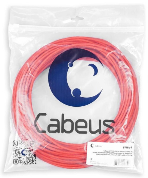 Кабель Cabeus UTP-4P-Cat.5e-SOLID-LSZH-RD-25 (9778c-7) (U/UTP, CAT.5E, LSZH, 25 м, красный)