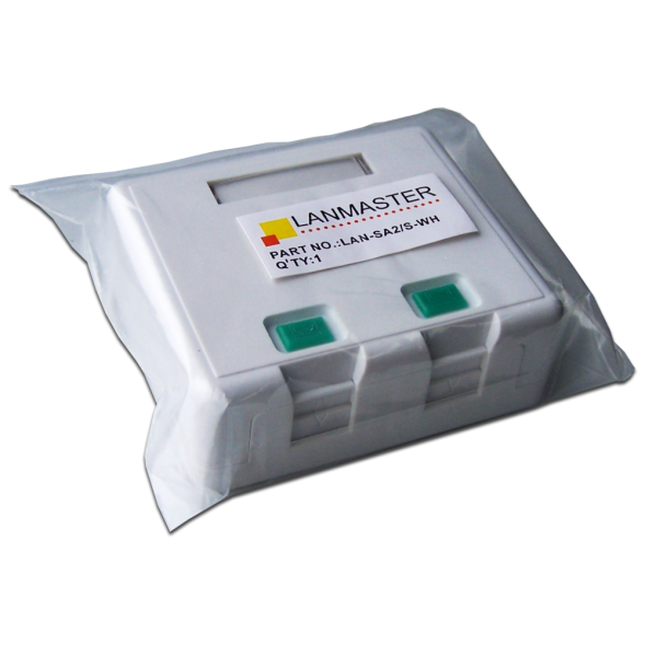 Корпус розетки накладной Lanmaster LAN-SA2/S-WH (2 x Keystone Jack, со шторками, белый)