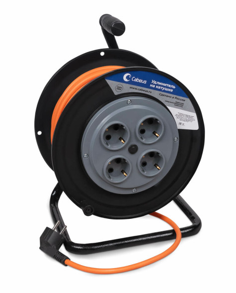 Удлинитель Cabeus EC-C-3.5-G-50 (11817c) (3500 Вт, 50 м, 4 розетки, кабель ПВС, на катушке, с заземлением)