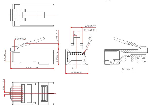Коннектор Cabeus 8P8C-SH-FC (RJ45, CAT.5E, экранированный, сквозной) (10796c)