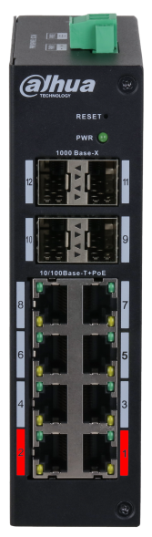 Коммутатор Dahua DH-HS4412-8ET-96 (8 x RJ45 100M, 4 x SFP 1G, PoE 96 W, Industrial)