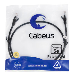 Патч-корд Cabeus PC-UTP-RJ45-Cat.5e-1m-BK (7676c) (U/UTP, CAT.5E, PVC, 1 м, черный)
