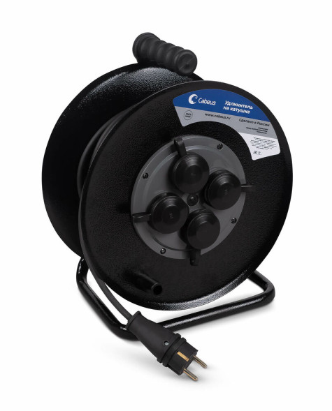Удлинитель Cabeus EC-C-3.5-FR-G-50-IP44 (11824c) (3500 Вт, 50 м, 4 розетки, кабель КГ, на катушке, IP44, с заземлением)