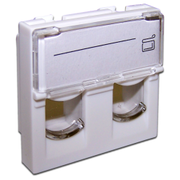 Вставка Lanmaster LAN-SIP-24L-WH (2 x Keystone Jack, Mosaic 45x45, со шторками, большое окно маркировки, белая)