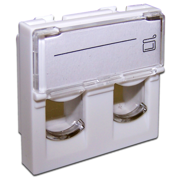 Вставка Lanmaster LAN-SIP-24L-WH (2 x Keystone Jack, Mosaic 45x45, со шторками, большое окно маркировки, белая)