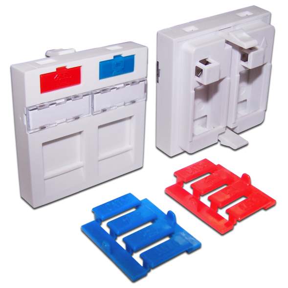 Вставка Lanmaster LAN-SIP-24M-WH (2 x Keystone Jack, Mosaic 45x45, со шторками, иконками, белая)