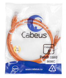 Патч-корд Cabeus PC-UTP-RJ45-Cat.6-1m-OR (8698c) (U/UTP, CAT.6, PVC, 1 м, оранжевый)
