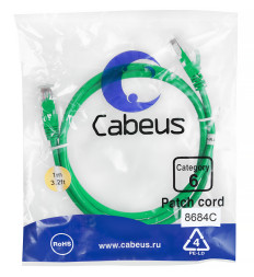 Патч-корд Cabeus PC-UTP-RJ45-Cat.6-1m-GN (8684c) (U/UTP, CAT.6, PVC, 1 м, зеленый)