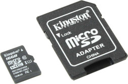 Карта памяти Kingston SDC10G2/16GB 16 Gb MicroSDHC Class 10 with SD adapter