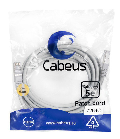 Патч-корд Cabeus PC-FTP-RJ45-Cat.5e-3m (7264c) (F/UTP, CAT.5E, PVC, 3 м, серый)