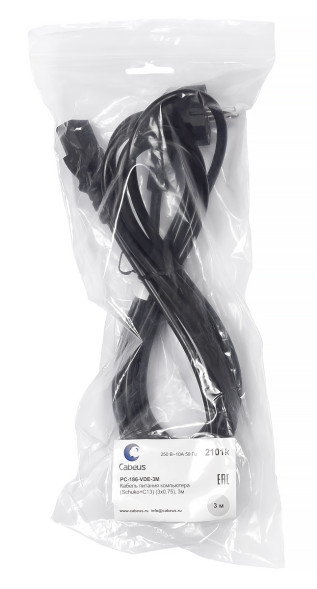 Кабель силовой оконцованный Cabeus PC-186-VDE-1.0-3M (10810c) (C13–Schuko, 10 A, 3x1.00 мм², 3 м, черный)