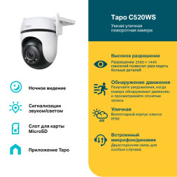IP-камера TP-Link Tapo C520WS (поворотная, Full-Color, Wi-Fi, 4 MP, 3.2 mm)