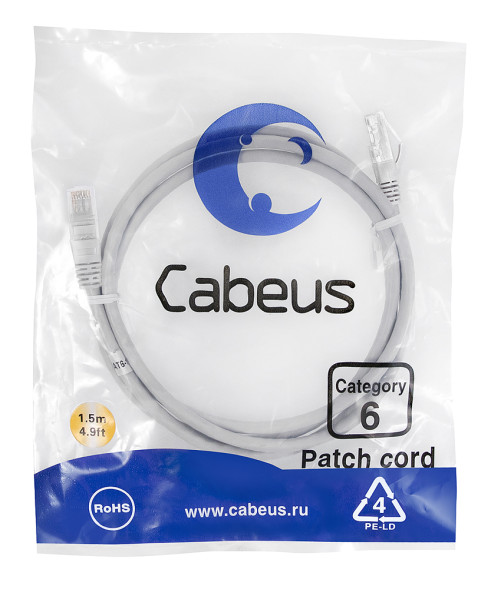 Патч-корд Cabeus PC-UTP-RJ45-Cat.6-1.5m (7273c) (U/UTP, CAT.6, PVC, 1.5 м, серый)