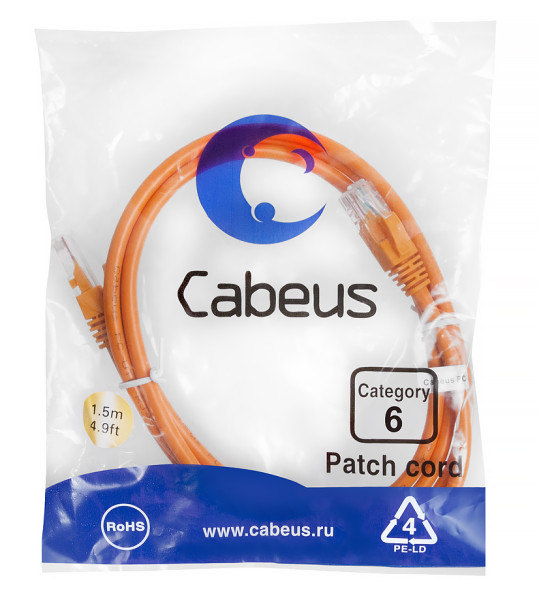 Патч-корд Cabeus PC-UTP-RJ45-Cat.6-1.5m-OR (8699c) (U/UTP, CAT.6, PVC, 1.5 м, оранжевый)