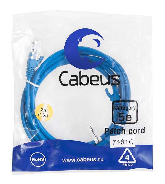 Патч-корд Cabeus PC-UTP-RJ45-Cat.5e-2m-BL-LSZH (9531c) (U/UTP, CAT.5E, LSZH, 2 м, синий)