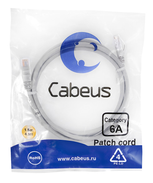 Патч-корд Cabeus PC-UTP-RJ45-Cat.6a-1.5m-LSZH (7895c) (U/UTP, CAT.6A, LSZH, 1.5 м, серый)