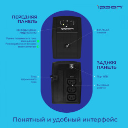 ИБП Ippon Back Basic 1050 (403407) (линейно-интерактивный, однофазный, 600 Вт)