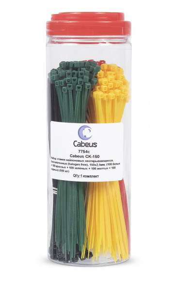 Стяжки Cabeus CK-150 (7754c) (150x2.5 мм, белые, красные, зеленые, желтые, черные, 500 шт.)