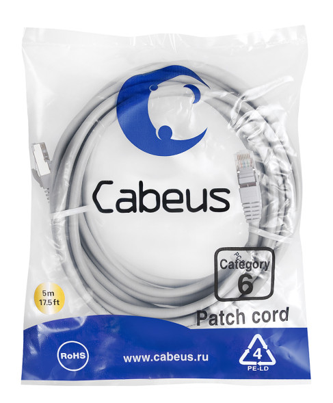 Патч-корд Cabeus PC-FTP-RJ45-Cat.6-5m-LSZH (7912c) (F/UTP, CAT.6, LSZH, 5 м, серый)