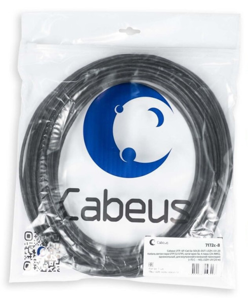 Кабель Cabeus UTP-4P-Cat.5e-SOLID-OUT-LSZH-UV-20 (7172c-8) (U/UTP, CAT.5E, LSZH, 20 м, черный)
