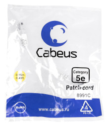 Патч-корд Cabeus PC-UTP-RJ45-Cat.5e-0.15m-WH (8991c) (U/UTP, CAT.5E, PVC, 0.15 м, белый)