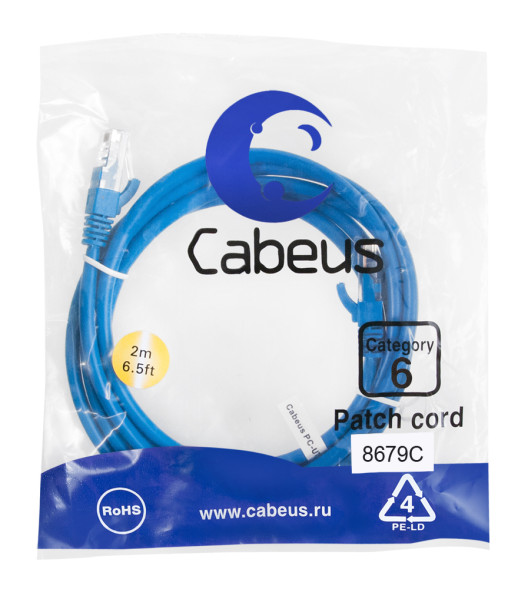 Патч-корд Cabeus PC-UTP-RJ45-Cat.6-2m-BL (8679c) (U/UTP, CAT.6, PVC, 2 м, синий)