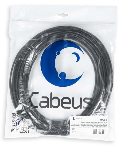 Кабель Cabeus FTP-4P-Cat.5e-SOLID-OUT-LSZH-UV-20 (7176c-8) (F/UTP, CAT.5E, LSZH, 20 м, черный)