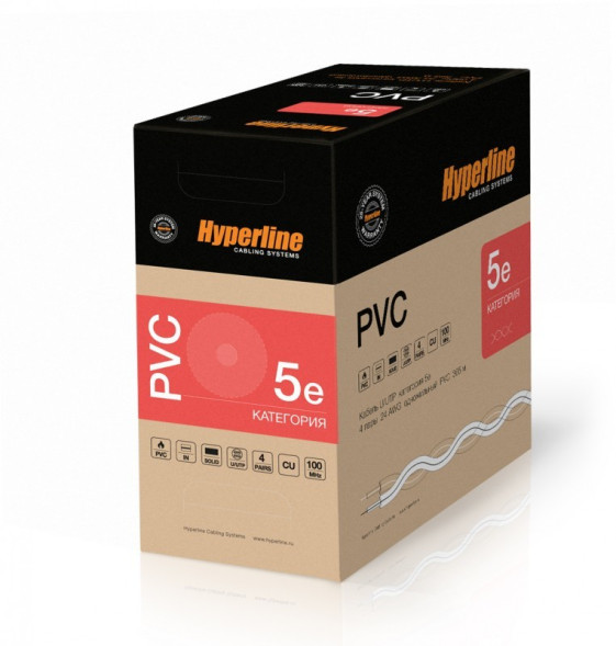 Кабель Hyperline UUTP4-C5E-S24-IN-PVC-BK-305 (UTP, CAT.5E, 305 м, PVC, черный)