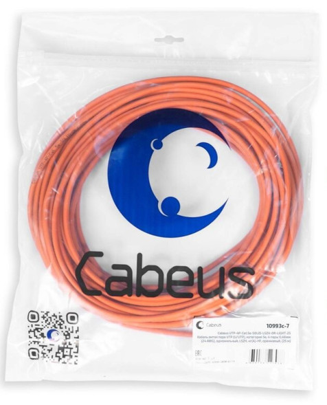Кабель Cabeus UTP-4P-Cat.5e-SOLID-LSZH-OR-LIGHT-25 (10993c-7) (U/UTP, CAT.5E, LSZH, 25 м, оранжевый)