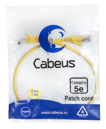 Патч-корд Cabeus PC-UTP-RJ45-Cat.5e-0.5m-YL (7666c) (U/UTP, CAT.5E, PVC, 0.5 м, желтый)