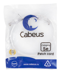 Патч-корд Cabeus PC-UTP-RJ45-Cat.5e-0.5m-WH (7665c) (U/UTP, CAT.5E, PVC, 0.5 м, белый)