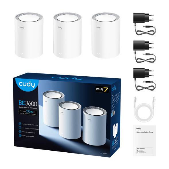 Wi-Fi система Cudy M3600 3-pack (Wi-Fi 7, 2.4/5 GHz, 3 x RJ45 1G)
