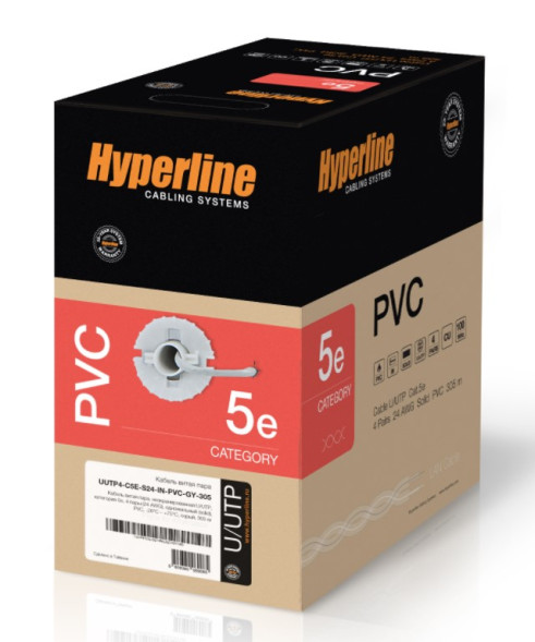 Кабель Hyperline UUTP4-C5E-S24-IN-PVC-GY-305 (U/UTP, CAT.5E, PVC, 305 м, серый)