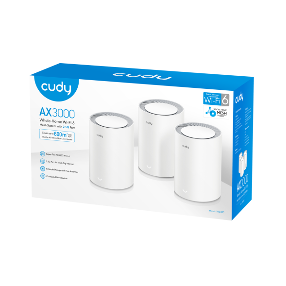 Wi-Fi система Cudy M3000 3-pack (Wi-Fi 6, 2.4/5 GHz, 1 x RJ45 2.5G, 1 x RJ45 1G)