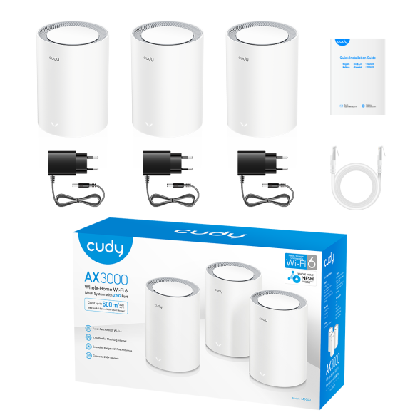 Wi-Fi система Cudy M3000 3-pack (Wi-Fi 6, 2.4/5 GHz, 1 x RJ45 2.5G, 1 x RJ45 1G)