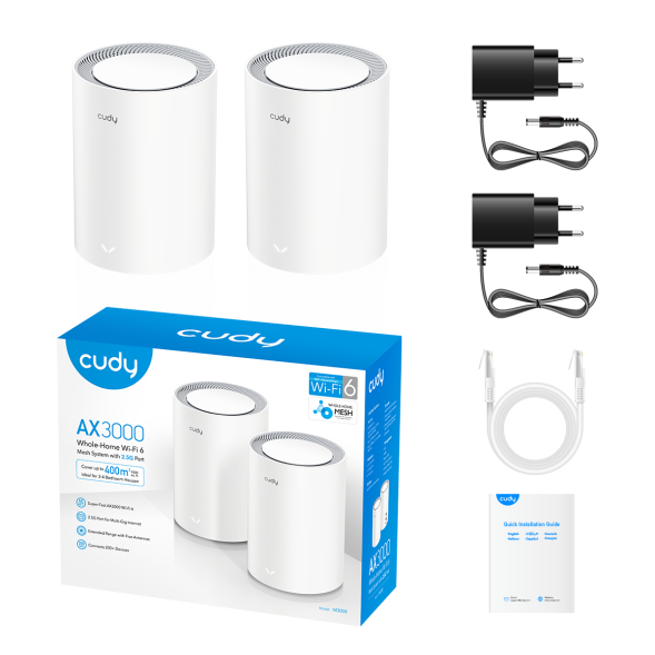 Wi-Fi система Cudy M3000 2-pack (Wi-Fi 6, 2.4/5 GHz, 1 x RJ45 2.5G, 1 x RJ45 1G)