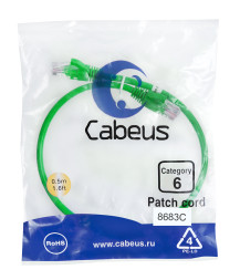 Патч-корд Cabeus PC-UTP-RJ45-Cat.6-0.5m-GN (8683c) (U/UTP, CAT.6, PVC, 0.5 м, зеленый)