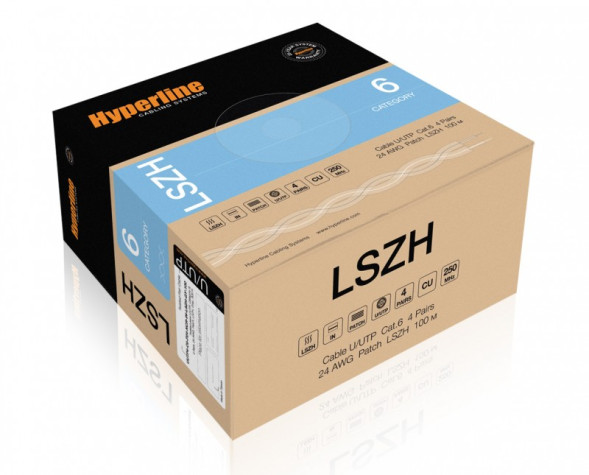 Кабель Hyperline UUTP4-C6-P24-NCR-IN-LSZH-GY-100 (U/UTP, CAT.6, LSZH, 100 м, серый)