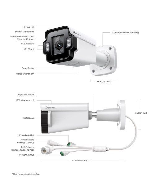 IP-камера TP-Link VIGI InSight S345ZI (цилиндрическая, Full-color, 4 MP, 2.7–13.5 mm)
