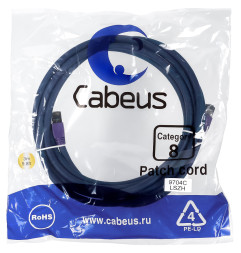 Патч-корд Cabeus PC-SSTP-RJ45-Cat.8-3m-LSZH (9704c) (S/FTP, CAT.8, LSZH, 3 м, синий)