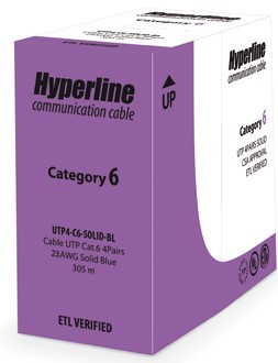 Кабель Hyperline UUTP4-C6-S23-IN-PVC-BL-305 (U/UTP, CAT.6, PVC, 305 м, синий)