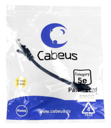 Патч-корд Cabeus PC-UTP-RJ45-Cat.5e-0.15m-BK (8990c) (U/UTP, CAT.5E, PVC, 0.15 м, черный)
