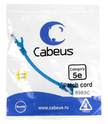 Патч-корд Cabeus PC-UTP-RJ45-Cat.5e-0.15m-BL (8989c) (U/UTP, CAT.5E, PVC, 0.15 м, синий)