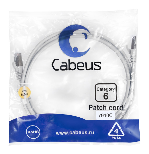 Патч-корд Cabeus PC-FTP-RJ45-Cat.6-2m-LSZH (7910c) (F/UTP, CAT.6, LSZH, 2 м, серый)